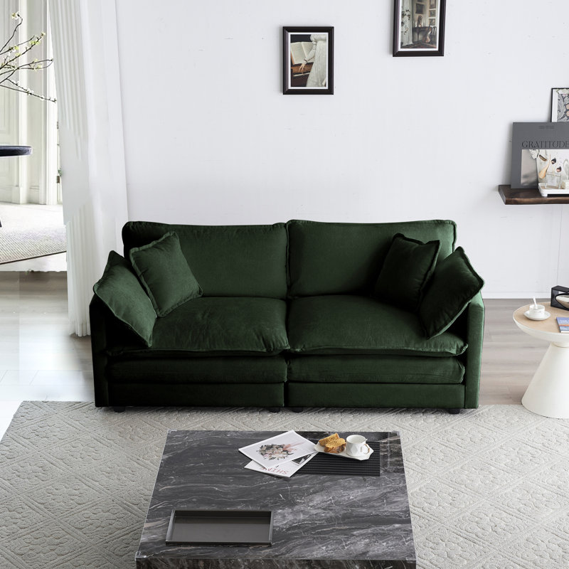Salon en chenille 2, rembourré avec 4 coussins, structure en bois stable, tissu, assise confortable - soutien solide, rembourrage en éponge, siège relaxant