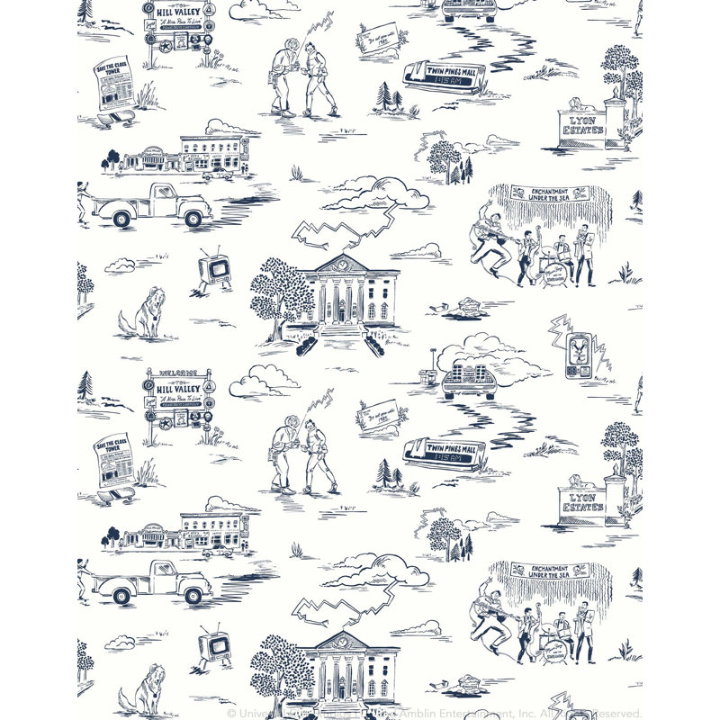 Hill Valley Toile Wallpaper | Traditional / Roll - 27" x 30', Denim