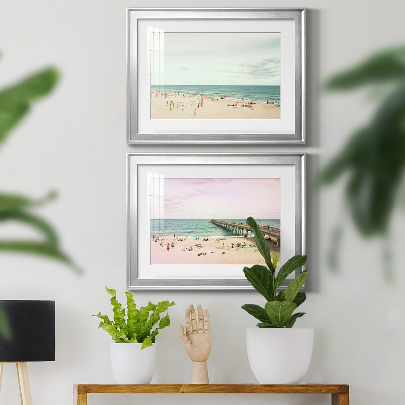 Jour à la plage - ensemble de 2 reproductions d'art sur toile encadrées, Argent, H 22,5 po x l 61 po x P 1,5 po, Blanc