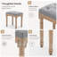 Tabouret de coiffeuse gris avec coussin, tissu en lin et pieds en bois massif sculpté, confortable et élégant pour la table de maquillage de la chambre à coucher