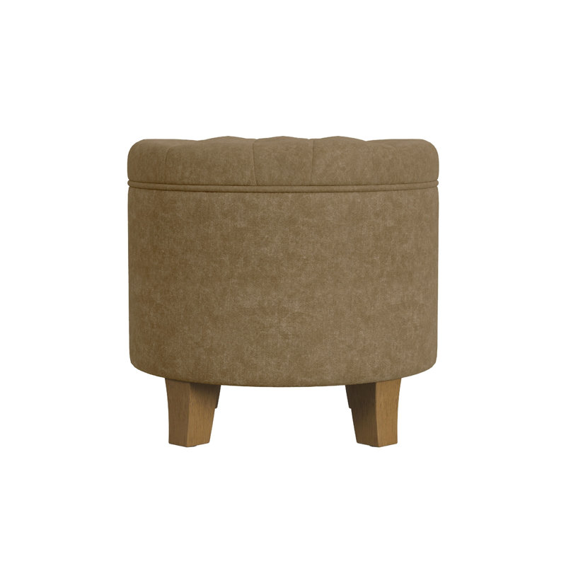 Round Button-Tufted Storage Ottoman, Mocha Velvet