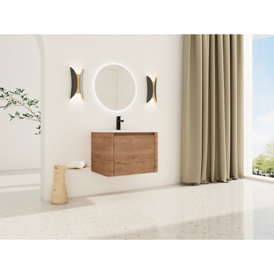 28'' Bathroom Vanity With White Ceramic Sink, 1 Door, Smooth Easy Surface, - Plywood Vanity, Hinges, 45 Hidden Handles, For Modern Use