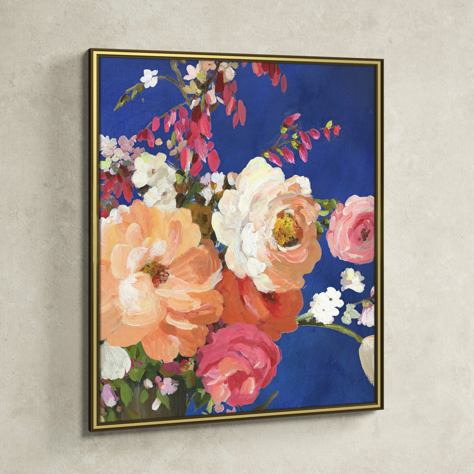 Calliope "Midnight Garden Flowers I" Painting, 26.75" H x 22.75" W x 0.875" D, Gold Framed