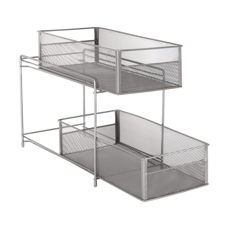 Seville Classics 2-Tier Metal Mesh Sliding Cabinet Baskets - Thumbnail 3