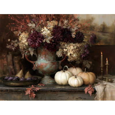Art antique sur toile tendue avec fleurs et citrouilles