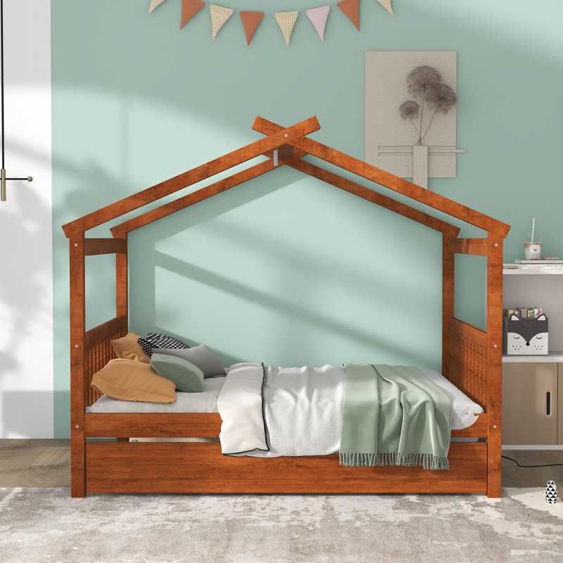 Pisinemo House Beds with Trundle, Walnut, Full / Double