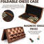 Jeu d'échecs magnétique 15 pouces avec planche pliante en bois, noyer