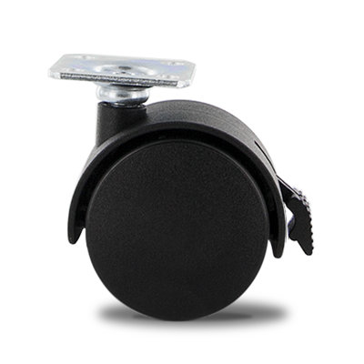 2" Wheel Diameter | Black Nylon Swivel Hooded Samson Twin Wheel Caster With Brake | 1-1/2" Square Top Plate | Swivel Radius Of 2-1/8" | 4 Pack By Outwater