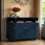 Buffet à bord arrondi avec 3 tablettes réglables, texture grain de bois et pieds en bois de sapin-1773540434