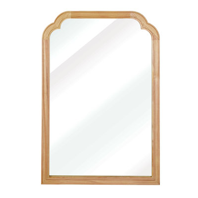 Natural Wood Color 24" X 36" Solid Wood Frame Rounded Corner Decorative Mirror, For Bedroom, Bathroom, Living Room, Entryway