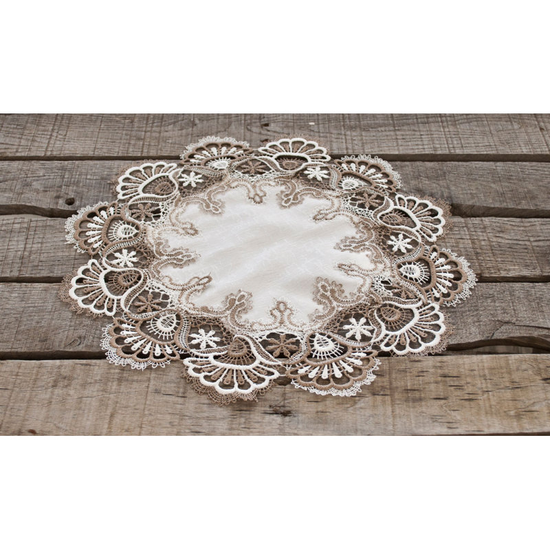 Napperon Elmwood cacao couleur terre et jacquard blanc (rond 15 po)