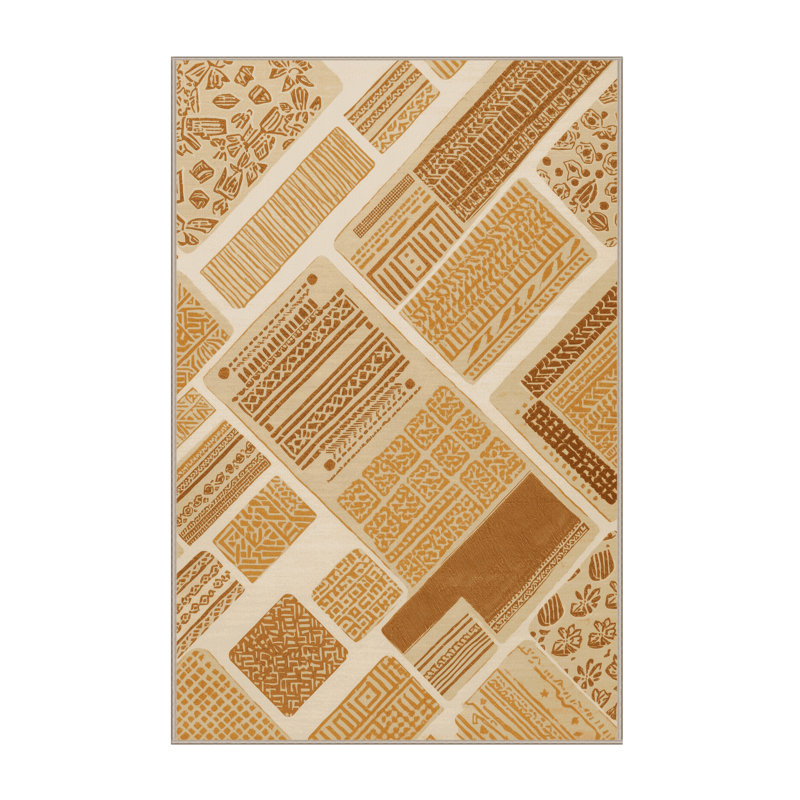 Tapis moelleux moelleux à motif de blocs d'inspiration mondiale Buschwick, 5 x 7