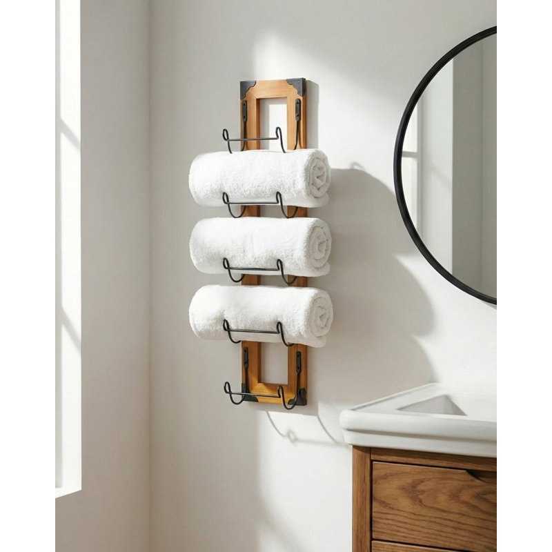 Wood 5 Wall Mounted Required Towel Rack