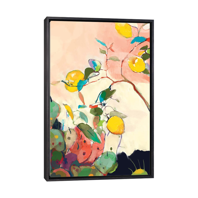 «Lemon Tree Cacti» par Ana Rut Bré - impression d'art graphique, Toile avec cadre noir patiné, Aucun mat