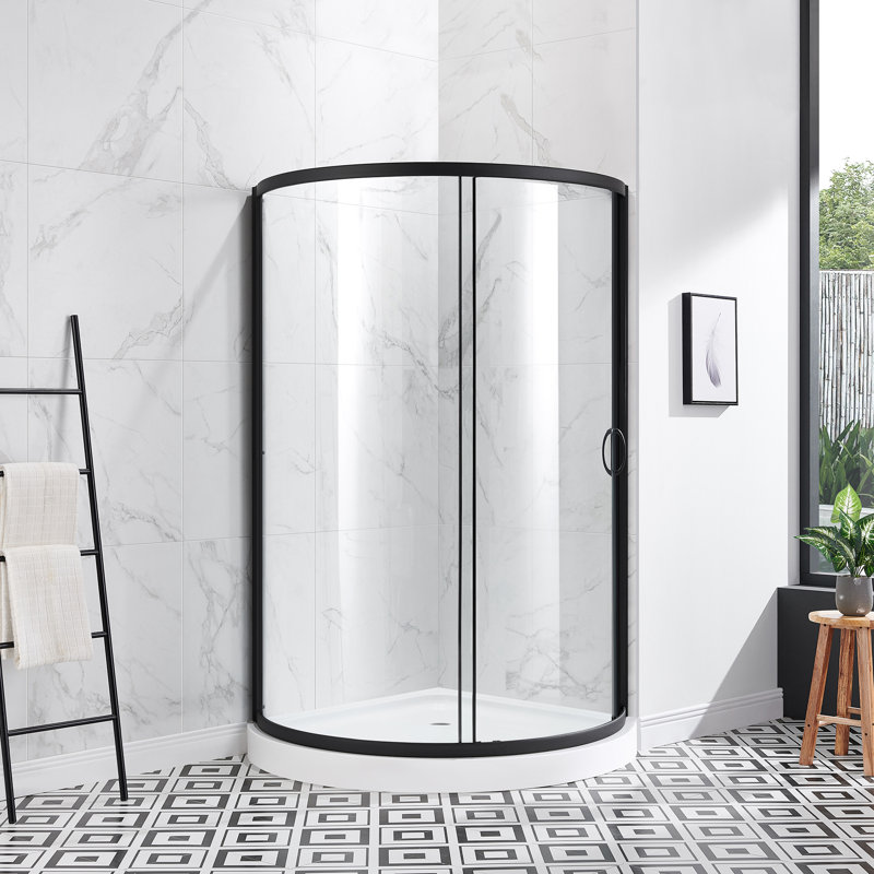 Ensemble de douche rond OVE Decors Breeze avec base transparente, Noir, H 76,97 po x l 44,29 po x P 44,29 po
