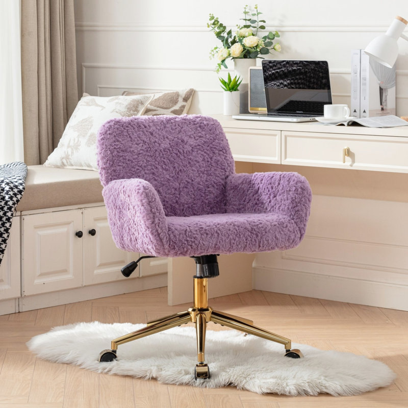 40 chaises inclinables pour le bureau, laine d'alpaga artificielle, base en métal doré 320 mm, violet, chaise réglable pour chambre à coucher violet, base 320 mm, réglable, inclinable