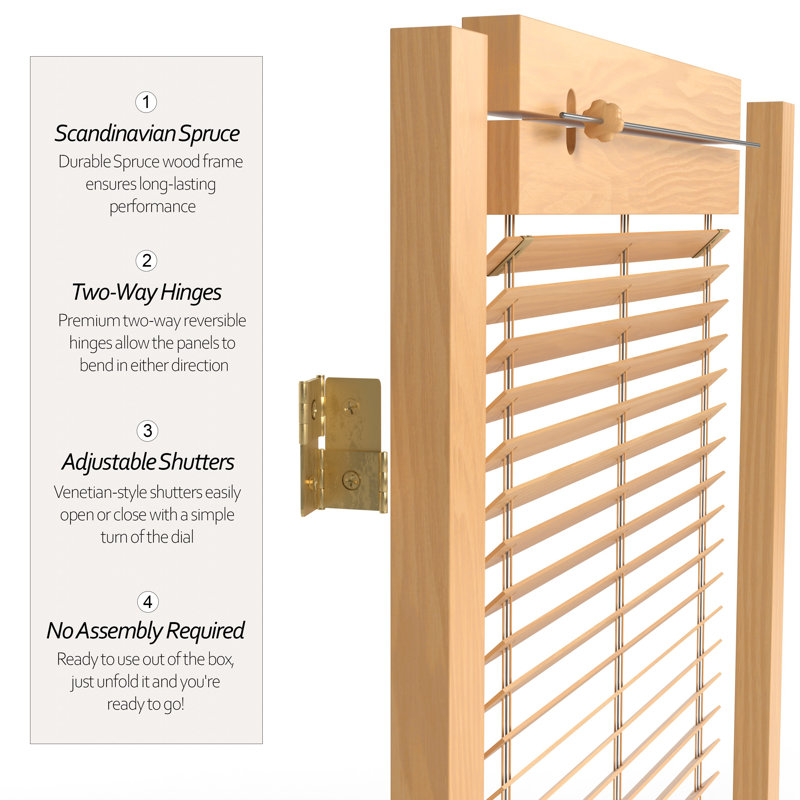 6 Ft. Tall Adjustable Shutter Room Divider Natural 6 Panel, Natural, 4