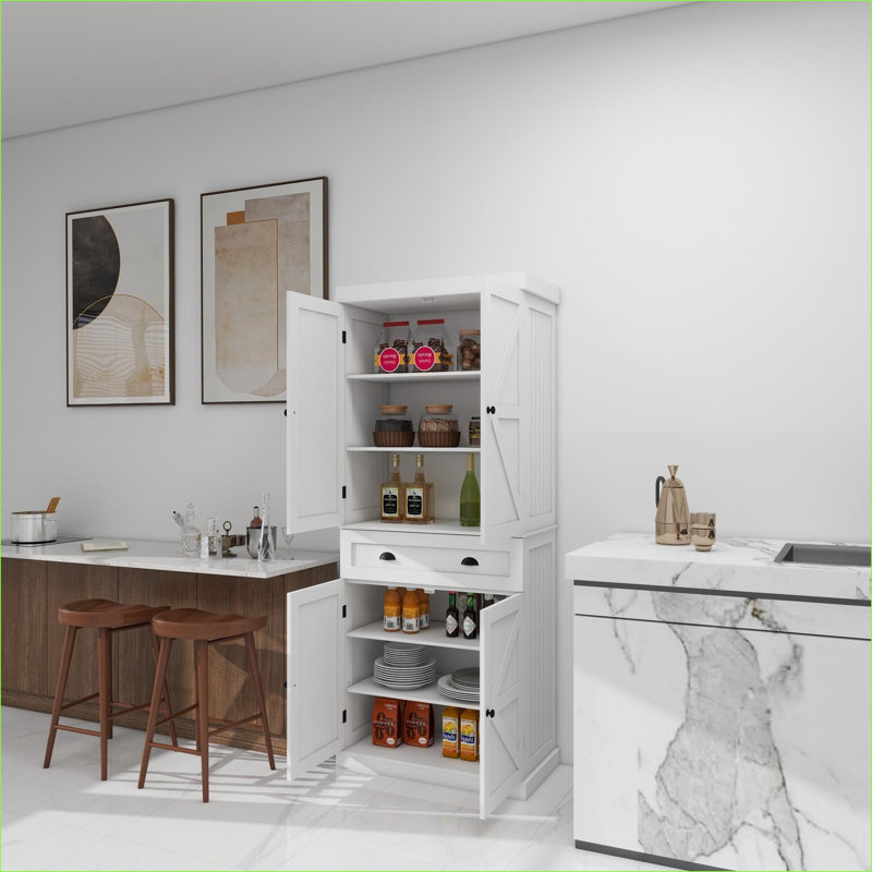 Armoire de rangement en bois avec 4 portes et tiroir, 2 tablettes réglables