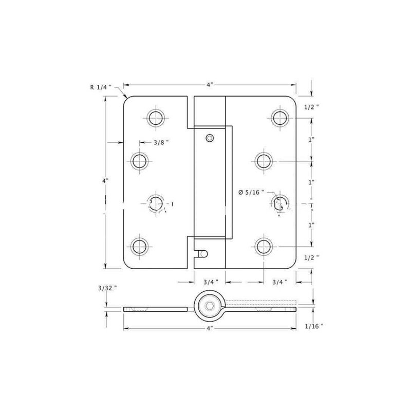 64'' x 64'' Steel Surface Mount Hinge, Polished Chrome