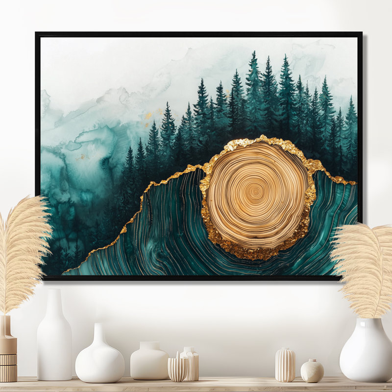 Paysage de forêt de pins de Ginicoti sur Emerald Horizon IV - forêt, art mural, H 30 po x l 40 po, Cadre flottant, Noir