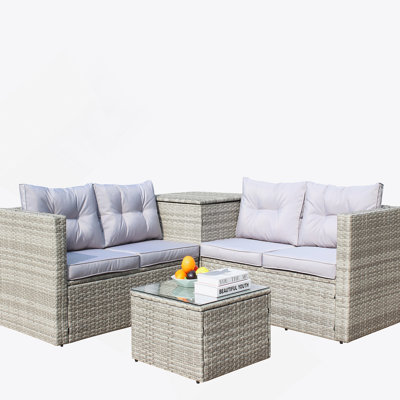 4 Piece Patio Sectional Wicker Rattan Outdoor Furniture Sofa Set With Storage Box
