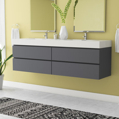 Ensemble de meuble-lavabo de salle de bain double fixé au mur 71" Leni