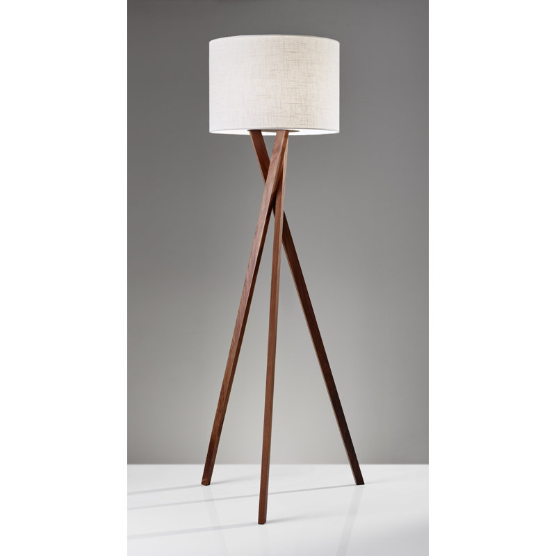 Lampe sur pied avec pied en bois de noyer