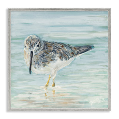 Nautical Sandpiper Shallow Beach Waters Traditional Bird Graphic Art on Wood