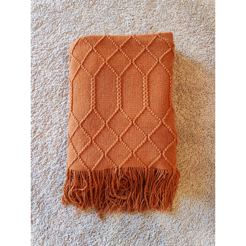 Irregular Rhombus Knitted Throw Blanket, Camel