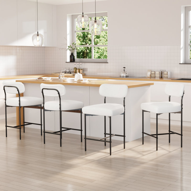 Osborne 26" H Upholstered Bar Stools Counter Height Bar Stools With Adjustable Foot Pads, 4, White