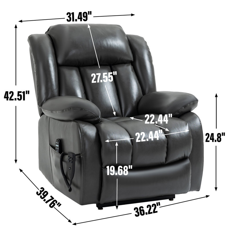 Dual Motor Infinite Position Up To 350 LBS Electric Medium Size Leatheraire Grey Power Lift Recliner Chair With 8-Point Vibration Massage And Lumbar Heating