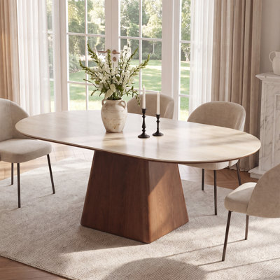 63'' Oval Modern Dining Table with Travertine Sintered Stone Top for 6 People, Easy Assembly