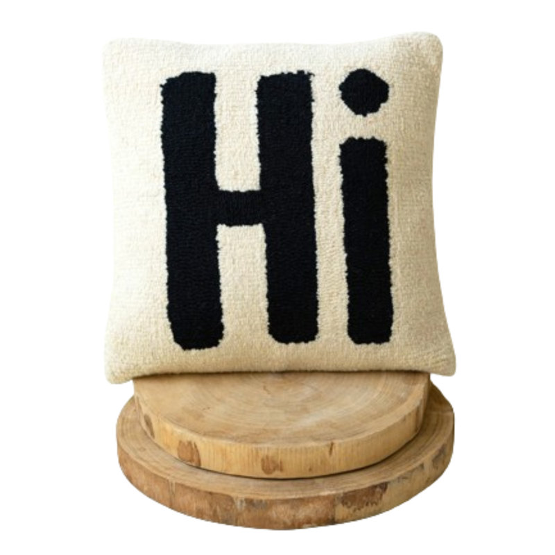 Hand-Hooked Square Hi Pillow with Removable Cover