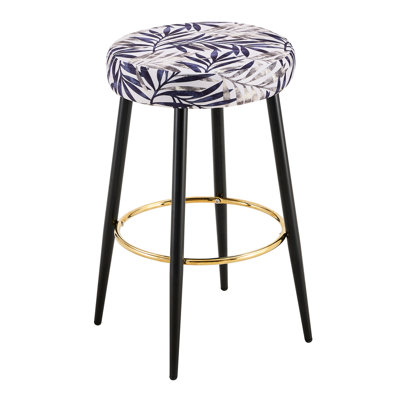 24 Inches Counter Height Bar Stools ( Of 2), Pu Upholstered Kitchen With Golden Footrest, Silver Leaves Velvet Seat, Long-lasting Steel Legs For Home, Coffee Shop, Bar, Island, Balcony 2, Dining