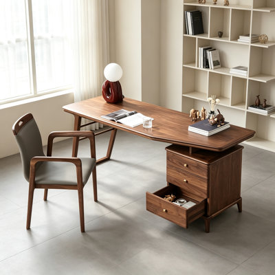 Exquisite Black Walnut Storage Desk with Drawers