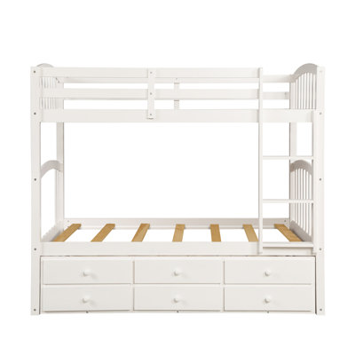 Lit superposé avec échelle, barrière de sécurité, lit gigogne à 3 tiroirs pour chambre d'adolescent, mobilier de chambre d'amis