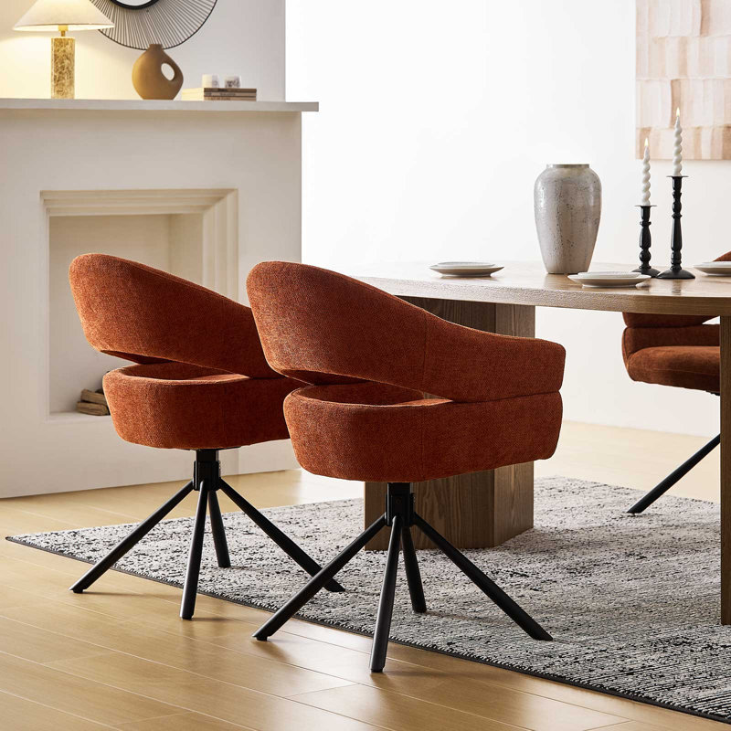 Single Swivel Dining Chair, Fabric Accent Armchair With 360° Base Upholstered Occasional Chair, Orange
