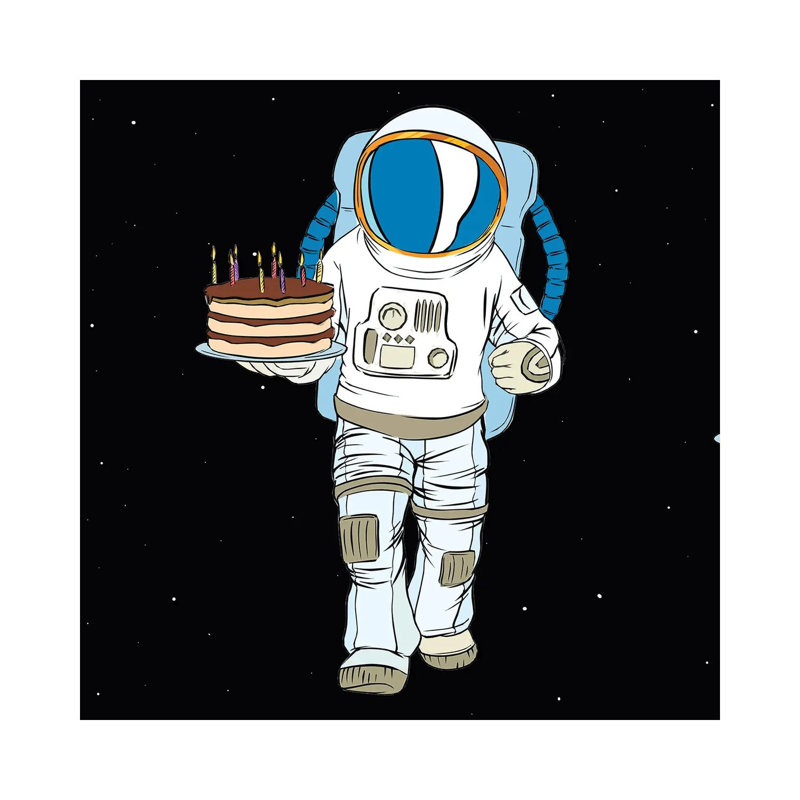 Cosmonaut And Cake by Art Mirano - Wrapped Canvas Print, 45.72cm H x 45.72cm W x 1.91cm D