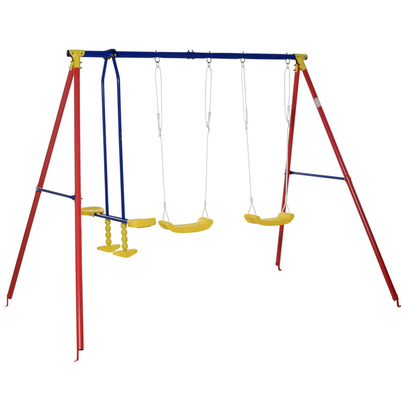 Ensemble de balançoire en métal avec glissière, deux sièges de balançoire et une hauteur réglable, structure en A robuste pour l'extérieur, idéale pour le terrain de jeu, la cour arrière