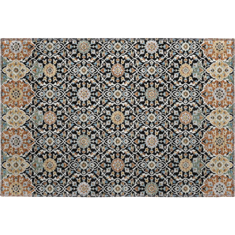 Premium Machine Washable Mayfield AMF2199 panel Rug, 1'8" x 2'6", Black