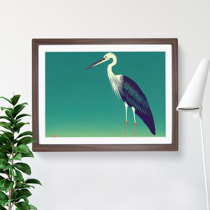 Imaginative Heron Bird 1 Piece Single Picture Frame Wall Art, 34cm H x 46cm W x 2cm D, Walnut