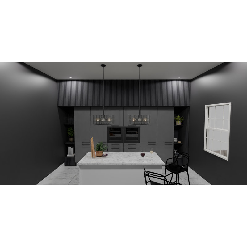 Luminaire suspendu tambour 4 lumières Danyiah, Noir mat