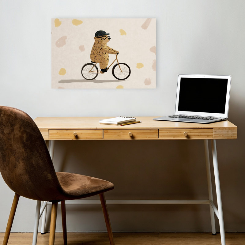 Ours sur un vélo, impression d'artiste minimaliste ludique, H 12 po x l 18 po