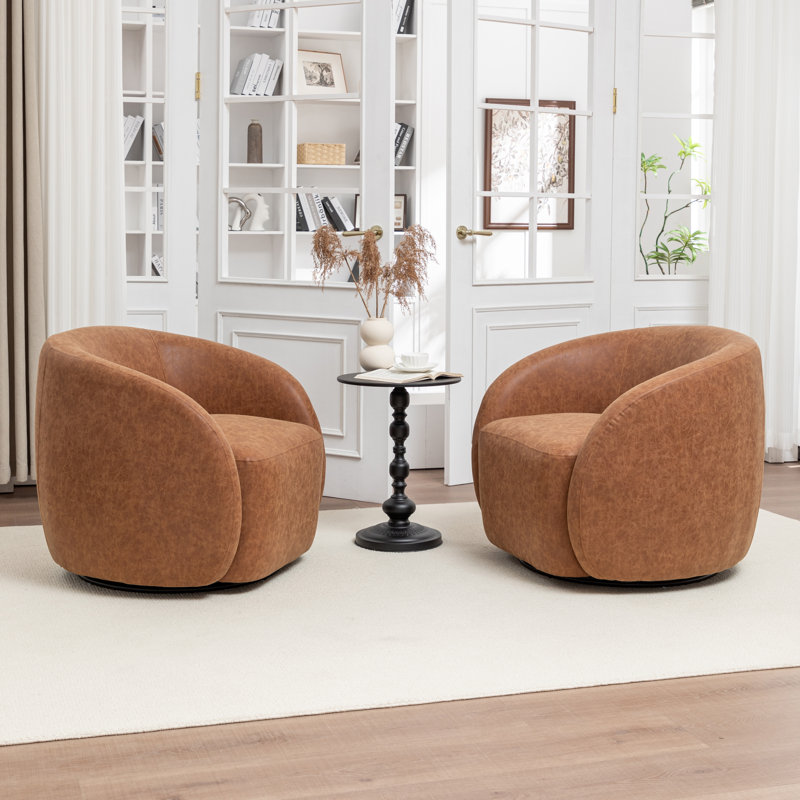 Katherline Hall Faux Leather Swivel Barrel Chair, Brown