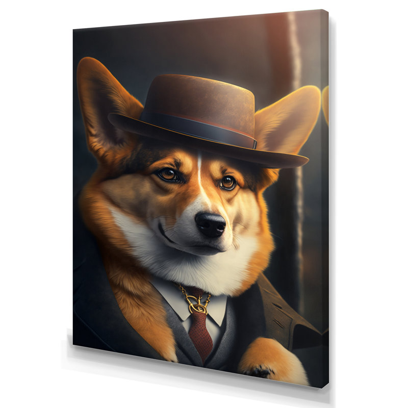 «Mafia Corgi - Dog Corgi Gangster Mafia Large», art mural, H 20 po x l 12 po x P 1 po, Toile tendue