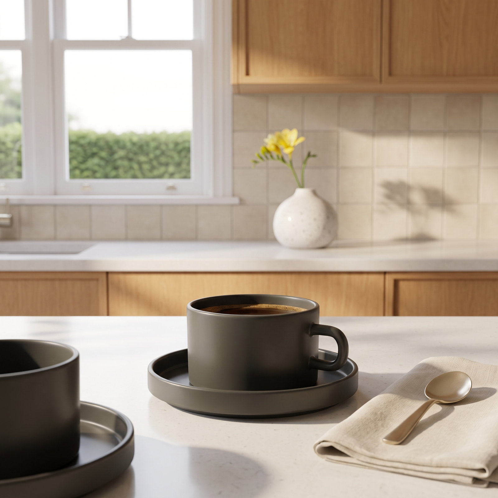 Pilar Stoneware Teacup, Pewter