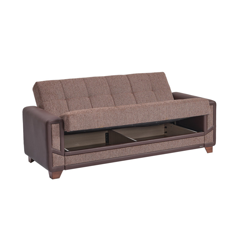  Frederick 91 in. Fabric Upholstered 3-Seater Twin 3-in-1 Sleeper Sofa Bed with Storage, Firm Seat Cushion, Brown Chenille