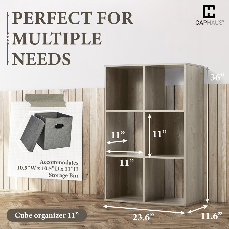 Étagère de rangement à 6 cubes, cloison de rangement pour la maison avec dossier, bibliothèque de rangement de 11 pouces, chêne gris rustique 