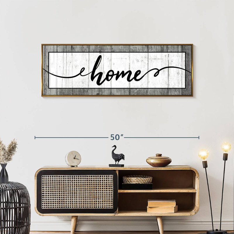 Plaque murale typographique en bois, 46 po x 16 po, Cadre flottant doré