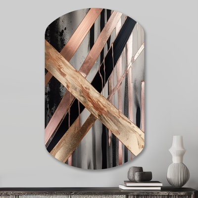 Metallic Stripes And Circles III - Abstract Marble Cylinder Shape Metal Wall Sculpture